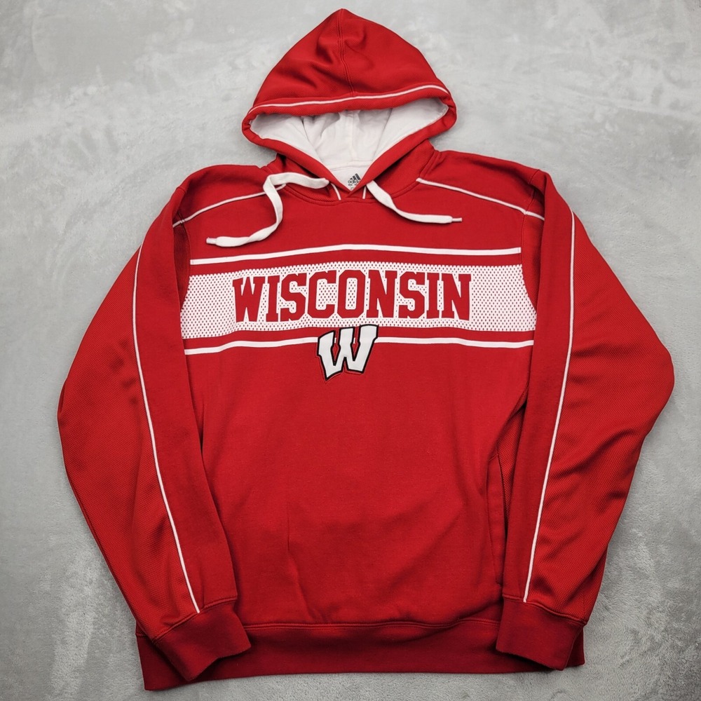 Wisconsin Badgers Hoodie Men Large Sweater Sweatshirt Pullover Madison Red White